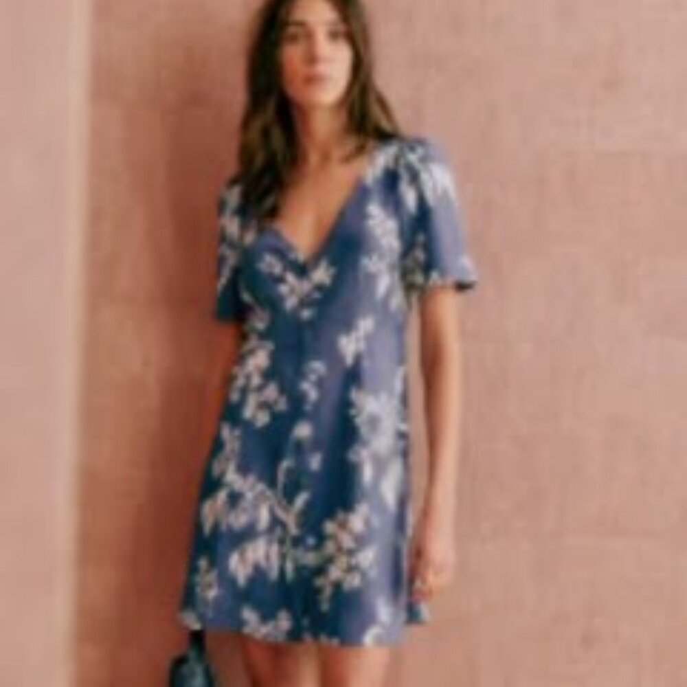 Sezane - Lily Dress - Blue with ecru - size 14 (EUC)